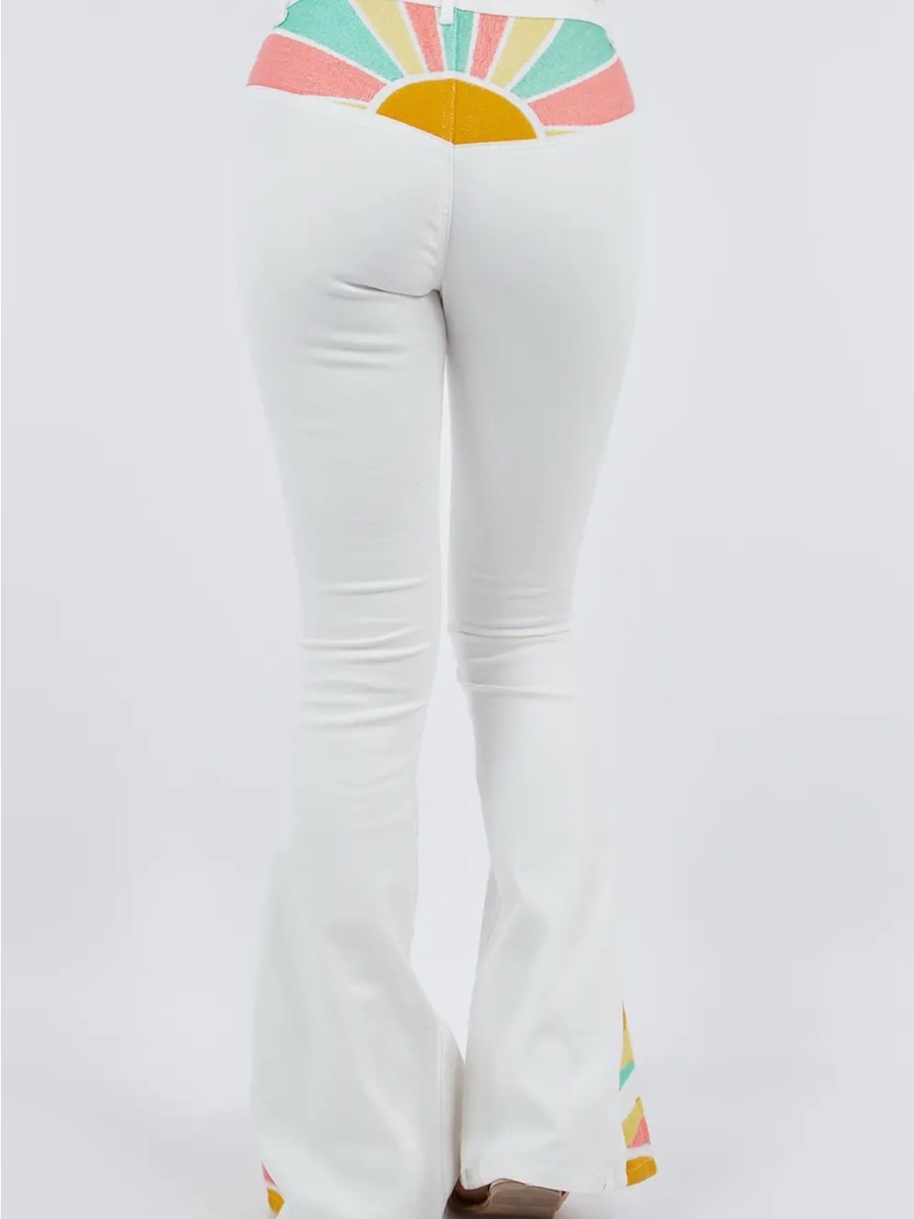 White Flare Pants with Colorblock Sunburst Detail
